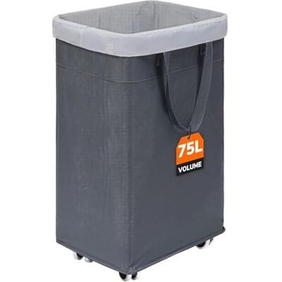 CHICVITA Rolling Laundry Basket with Wheels,75L Large Collapsible Laundry Hamper with Removable Wash Bag Space for Corner Dorms, Grey CHICVITA Rolling Laundry Basket with Wheels,75L Large Collapsible Laundry Hamper with Removable Wash Bag Space for Corner Dorms, Grey