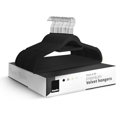 KEPLIN Velvet Hangers 30 Pack Non-Slip Clothes Hangers with Tie Bar & 360° Hook Durable & Sturdy, Space-Saving Wardrobe Organisers for Suits, Jackets & Clothes- Home Storage Solution (Black) KEPLIN Velvet Hangers 30 Pack Non-Slip Clothes Hangers with Tie Bar & 360° Hook Durable & Sturdy, Space-Saving Wardrobe Organisers for Suits, Jackets & Clothes- Home Storage Solution (Black)