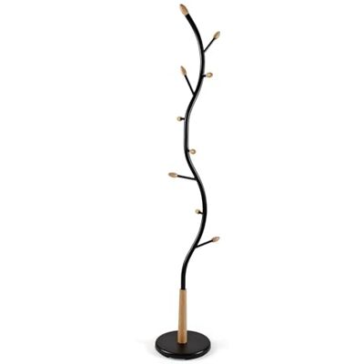 Versa Swindon Minimalist Style Floor Coat Rack, with 9 Hooks or Hangers for Clothes or Bags for the Hallway, Measurements (H x L x W) 180 x 30 x 30 cm, Metal and Wood, Black Versa Swindon Minimalist Style Floor Coat Rack, with 9 Hooks or Hangers for Clothes or Bags for the Hallway, Measurements (H x L x W) 180 x 30 x 30 cm, Metal and Wood, Black