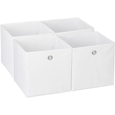 Relaxdays Storage Box Set of 4, Foldable Shelf Baskets, HBD: 30x30x30 cm, Handle Holes, Foldable Organiser Bins, White Relaxdays Storage Box Set of 4, Foldable Shelf Baskets, HBD: 30x30x30 cm, Handle Holes, Foldable Organiser Bins, White