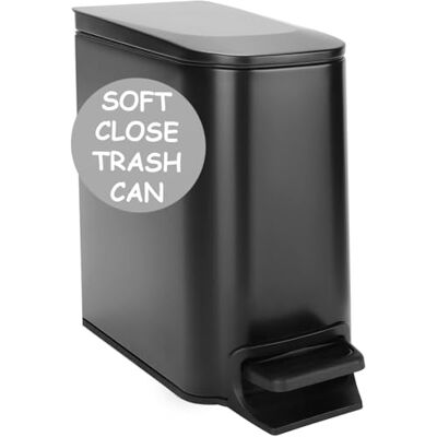 Homie Soft Close, Slim Trash Can 6 Liter / 1.6 Gallon with Anti Bag Slip Liner and Lid, Use as Mini Garbage Basket, Slim Dust Bin, or Decor in Bathroom, Restroom, Kitchen, or Bedroom (Matte Black) Homie Soft Close, Slim Trash Can 6 Liter / 1.6 Gallon with Anti Bag Slip Liner and Lid, Use as Mini Garbage Basket, Slim Dust Bin, or Decor in Bathroom, Restroom, Kitchen, or Bedroom (Matte Black)