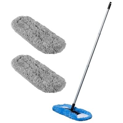 Addis Flat 100% Microfibre Super Sweeping 3 pcs Handle & Twin Extra Dusting Mop Head Pack, Blue & Metallic, Metallic/Blue, 40 x 111 cm Addis Flat 100% Microfibre Super Sweeping 3 pcs Handle & Twin Extra Dusting Mop Head Pack, Blue & Metallic, Metallic/Blue, 40 x 111 cm