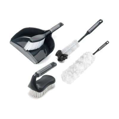 Addis Comfi Grip Soft handle Set of 4, Dustpan & Brush Set, Long handle Bottle Brush, Microfibre Duster and Iron Scrub, Metallic Grey Addis Comfi Grip Soft handle Set of 4, Dustpan & Brush Set, Long handle Bottle Brush, Microfibre Duster and Iron Scrub, Metallic Grey
