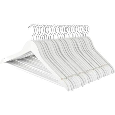 Harbour Housewares Strong White Wooden Coat Hangers with 360 Degree Rotatory Hook Pack of 30 Wood Clothes Hangers with Round Trouser Bar and Non Slip Shoulder Notches Wardrobe Storage Harbour Housewares Strong White Wooden Coat Hangers with 360 Degree Rotatory Hook Pack of 30 Wood Clothes Hangers with Round Trouser Bar and Non Slip Shoulder Notches Wardrobe Storage