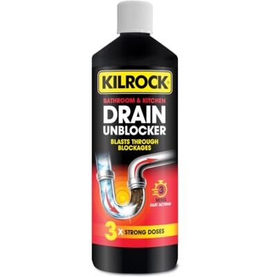 Kilrock Bathroom & Kitchen Drain Unblocker 1L – Fast Acting Drain Cleaner – Dissolves Hair, Grease, Food & Soap Scum – Works in 3 Minutes – 3 Strong Doses Kilrock Bathroom & Kitchen Drain Unblocker 1L – Fast Acting Drain Cleaner – Dissolves Hair, Grease, Food & Soap Scum – Works in 3 Minutes – 3 Strong Doses