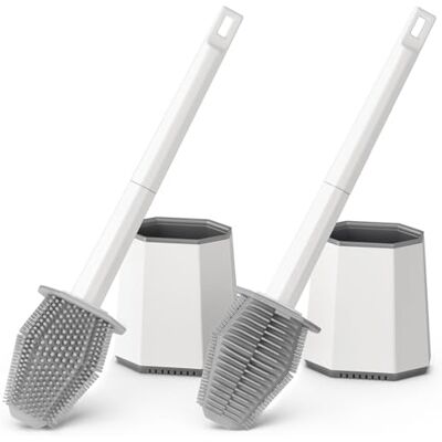 Euqvunn Silicone Toilet Brush & Holders, 2 Pack Toilet Cleaner Brush Set Wall Mounted, Deep Cleaner Loo Brush with Dual-sided Head and Long Plastic Handle, Anti-drip Bathroom Accessories (White) Euqvunn Silicone Toilet Brush & Holders, 2 Pack Toilet Cleaner Brush Set Wall Mounted, Deep Cleaner Loo Brush with Dual-sided Head and Long Plastic Handle, Anti-drip Bathroom Accessories (White)