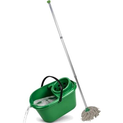 Abbey Professional Mop and Bucket Set Heavy Duty with Wringer and Two Traditional Cotton Mop Heads for Cleaning Floors – Strong Aluminum Mop Handles – Mop Bucket Capacity 12L with Pouring Lip (Green) Abbey Professional Mop and Bucket Set Heavy Duty with Wringer and Two Traditional Cotton Mop Heads for Cleaning Floors – Strong Aluminum Mop Handles – Mop Bucket Capacity 12L with Pouring Lip (Green)