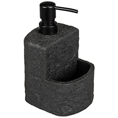 WENKO Dishwashing liquid dispenser Festival Stone black, refillable soap dispenser in stone look, high-quality polyresin, extra compartment for the washing-up sponge, 380 ml, 10.5 x 18 x 11 cm WENKO Dishwashing liquid dispenser Festival Stone black, refillable soap dispenser in stone look, high-quality polyresin, extra compartment for the washing-up sponge, 380 ml, 10.5 x 18 x 11 cm