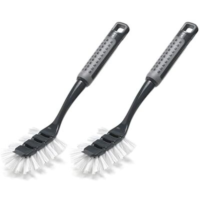 Addis ComfiGrip Washing Up Dish Brush with Scraper, Metallic Graphite – Twin Pack Soft-Touch Handle Non-Scratch Bristles Everyday Kitchen Cleaning 2 Pack Addis ComfiGrip Washing Up Dish Brush with Scraper, Metallic Graphite – Twin Pack Soft-Touch Handle Non-Scratch Bristles Everyday Kitchen Cleaning 2 Pack