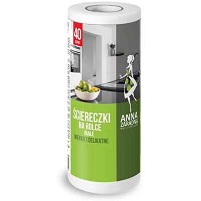 ANNA ZARADNA 035564 High-Quality Wiping Cloth on Roll/Kitchen Roll Washable/Pack of 40 / Colour: White/Pre-Perforated for Easy Removal/Made in The EU ANNA ZARADNA 035564 High-Quality Wiping Cloth on Roll/Kitchen Roll Washable/Pack of 40 / Colour: White/Pre-Perforated for Easy Removal/Made in The EU