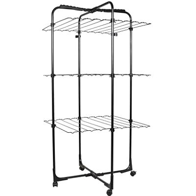 Hill's Hills Premium 3 Tier Mobile Tower Airer – steel drying rack with wheels, space‑saving design, Black Hill's Hills Premium 3 Tier Mobile Tower Airer – steel drying rack with wheels, space‑saving design, Black