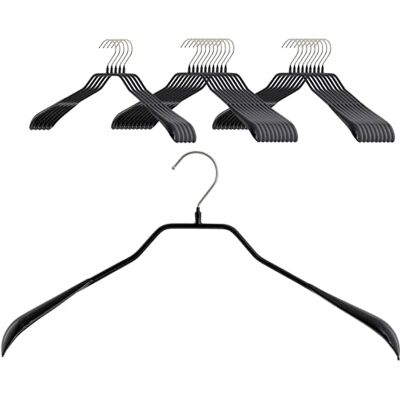 MAWA Coat hangers, 25 pieces, body-shaped metal hangers for jackets, coats, blazers and jackets, 360° rotating hook, anti-slip coating, 42 cm wide, black MAWA Coat hangers, 25 pieces, body-shaped metal hangers for jackets, coats, blazers and jackets, 360° rotating hook, anti-slip coating, 42 cm wide, black
