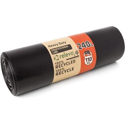 Relevo 240L Wheelie Bin Liners – 55 µm (Micron) Thick, Heavy Duty Garden Waste Bags, Reusable and Strong Black Bin Bags Relevo 240L Wheelie Bin Liners – 55 µm (Micron) Thick, Heavy Duty Garden Waste Bags, Reusable and Strong Black Bin Bags