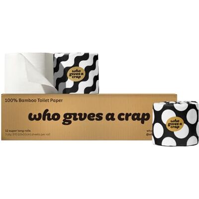 Who Gives A Crap – Premium Bamboo, Twice as Long, Toilet Roll, Box of 12 (3-Ply, 370 Sheets) Luxuriously Soft, Strong, Sustainable, Biodegradable & Plastic-Free Who Gives A Crap – Premium Bamboo, Twice as Long, Toilet Roll, Box of 12 (3-Ply, 370 Sheets) Luxuriously Soft, Strong, Sustainable, Biodegradable & Plastic-Free