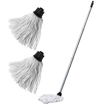 Addis Cotton Eco Made from Recycled Material with 3 pcs Handle & Twin Extra Mop Refill Pack, White & Metallic, Metallic/White, 15.5 x 146 cm Addis Cotton Eco Made from Recycled Material with 3 pcs Handle & Twin Extra Mop Refill Pack, White & Metallic, Metallic/White, 15.5 x 146 cm