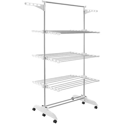 PORTENTUM Clothes airer drying rack – 5-Tier foldable to 14 cm with 58 hanger hooks – Up to 40 kg – horse-style dryer with 24 stainless-steel bars – Indoor and outdoor use – Swivel wheels with brake PORTENTUM Clothes airer drying rack – 5-Tier foldable to 14 cm with 58 hanger hooks – Up to 40 kg – horse-style dryer with 24 stainless-steel bars – Indoor and outdoor use – Swivel wheels with brake
