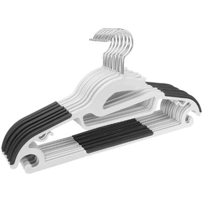 1ABOVE 25pk Plastic Coat Hangers with S-Shaped Opening non-slip Space-Saving 360° Swivel Hook Grey & White 42L X 22H Cm (WHITE&GREY, 25PK) 1ABOVE 25pk Plastic Coat Hangers with S-Shaped Opening non-slip Space-Saving 360° Swivel Hook Grey & White 42L X 22H Cm (WHITE&GREY, 25PK)