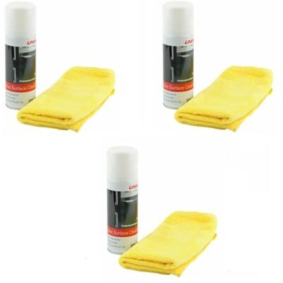 Unika Anti-Static Gloss Surface Cleaner & Microfibre Cloth 200ml x 3 tins Unika Anti-Static Gloss Surface Cleaner & Microfibre Cloth 200ml x 3 tins