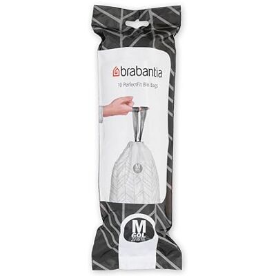 Brabantia IdealFit Bin Liners (Size M/60 Litre) Ideal Quality Thick Plastic Trash Bags with Tie Tape Drawstring Handles (10 Bags) Brabantia IdealFit Bin Liners (Size M/60 Litre) Ideal Quality Thick Plastic Trash Bags with Tie Tape Drawstring Handles (10 Bags)