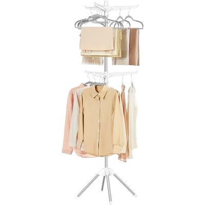 SONGMICS Clothes Airer, 4-Leg Folding Indoor Clothes Drying Rack 6 Rotatable Arms Laundry Rack for Hangers, 54 Pieces of Clothes, 192 cm High, Silver and White, Bunji Collection LLR514W01 SONGMICS Clothes Airer, 4-Leg Folding Indoor Clothes Drying Rack 6 Rotatable Arms Laundry Rack for Hangers, 54 Pieces of Clothes, 192 cm High, Silver and White, Bunji Collection LLR514W01