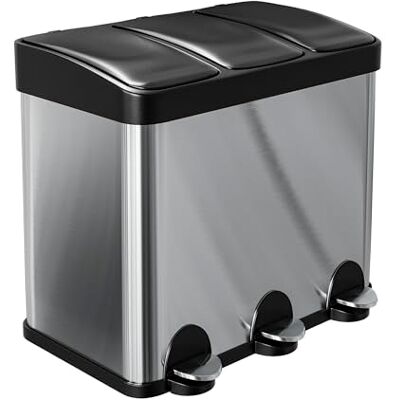 Amig Triple Pedal Bin 45 litres Mod. RECIK3-3 Removable 15-Litre Compartments Kitchen Recycling Bin Stainless-Steel 60 x 37 x 49 cm Silver Amig Triple Pedal Bin 45 litres Mod. RECIK3-3 Removable 15-Litre Compartments Kitchen Recycling Bin Stainless-Steel 60 x 37 x 49 cm Silver