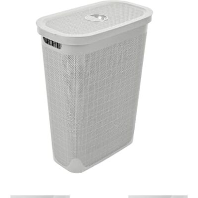 Addis Faux Hessian 40 litre Slim Laundry Hamper Light Grey, Clothes Washing Bin with Lid, Compact and Stylish for Everyday Family Use, Light Grey Addis Faux Hessian 40 litre Slim Laundry Hamper Light Grey, Clothes Washing Bin with Lid, Compact and Stylish for Everyday Family Use, Light Grey