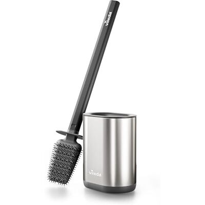 Vileda Silicone Toilet Brush Silver with Flex Head and Stainless Steel Handle Toilet Brush with 2-in-1 Cleaning Zones Hygienic Quick Drying Rustproof Odour Proof Durable and Ready to Use Vileda Silicone Toilet Brush Silver with Flex Head and Stainless Steel Handle Toilet Brush with 2-in-1 Cleaning Zones Hygienic Quick Drying Rustproof Odour Proof Durable and Ready to Use