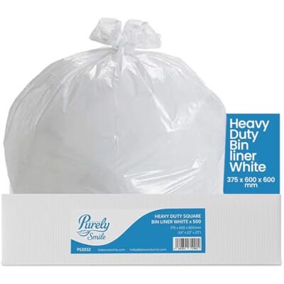 Blake & White Purely Smile Square Bin Liners Ultra Durable & Tear-Resistant White Bin Bags Durable & Tear-Resistant Bin Liners for Household & Office Use Heavy Duty Box of 500 Blake & White Purely Smile Square Bin Liners Ultra Durable & Tear-Resistant White Bin Bags Durable & Tear-Resistant Bin Liners for Household & Office Use Heavy Duty Box of 500