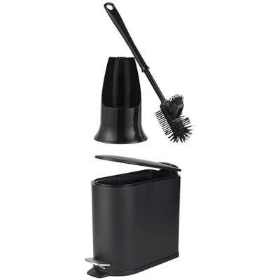 Beldray Antibac Toilet Brush And 5L Bin Set, Silicone, Black Beldray Antibac Toilet Brush And 5L Bin Set, Silicone, Black