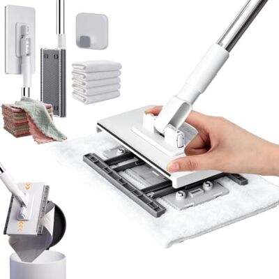 Snrtevu No-Touch Sweeper Mop Auto Clamp, 360° Swivel, 15 Cleaning Cloths (130CM) Mechanical Clamp Securely Holds Reusable Cloths, 95/130cm Handle, Wet & Dry Use on Floors, Walls & Mirrors, with 10 Cloths Snrtevu No-Touch Sweeper Mop Auto Clamp, 360° Swivel, 15 Cleaning Cloths (130CM) Mechanical Clamp Securely Holds Reusable Cloths, 95/130cm Handle, Wet & Dry Use on Floors, Walls & Mirrors, with 10 Cloths