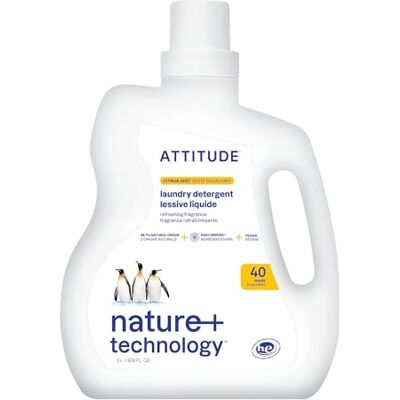 ATTITUDE Liquid Laundry Detergent, EWG Verified, HE Compatible, Plant-Based & Vegan, Natural Laundry Soap, Citrus Zest Scent, 40 Loads, 2 Liters ATTITUDE Liquid Laundry Detergent, EWG Verified, HE Compatible, Plant-Based & Vegan, Natural Laundry Soap, Citrus Zest Scent, 40 Loads, 2 Liters