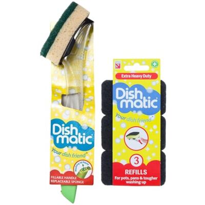 Topest Fillable Washing up Brush Handle Plus 4X Extra Heavy Duty Sponge Refills Bundle Easy Grip Dispensing Handle Super Scrubber Scourer Cleaner for Kitchen Bathroom Etc. Topest Fillable Washing up Brush Handle Plus 4X Extra Heavy Duty Sponge Refills Bundle Easy Grip Dispensing Handle Super Scrubber Scourer Cleaner for Kitchen Bathroom Etc.