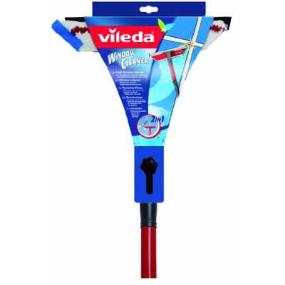 Vileda 2-in-1 Window Cleaner, 1 Count (Pack of 1), Window Wiper, Squeegee, Handle, 2 cm Rubber Blade, Red, White, Grey Vileda 2-in-1 Window Cleaner, 1 Count (Pack of 1), Window Wiper, Squeegee, Handle, 2 cm Rubber Blade, Red, White, Grey