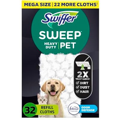 Swiffer Sweeper Pet, Heavy Duty Dry Sweeping Cloth Refills with Febreze Odor Defense, 32 Count Swiffer Sweeper Pet, Heavy Duty Dry Sweeping Cloth Refills with Febreze Odor Defense, 32 Count