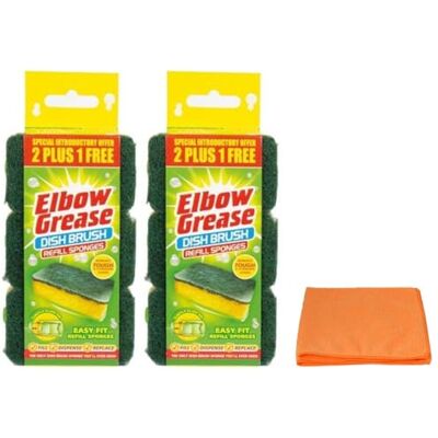 Topest 6X Elbow Grease Washing Up Brush Refills Sponges For Tough and Stubborn Stains -with Ultra Absorbent Microfibre Cleaning Cloth Topest 6X Elbow Grease Washing Up Brush Refills Sponges For Tough and Stubborn Stains -with Ultra Absorbent Microfibre Cleaning Cloth