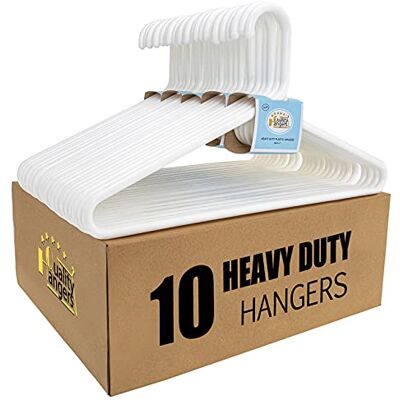 Quality Hangers Hangers 10-Pack Super Heavy Duty Plastic Clothes Hanger Multipack Thick Strong Standard Closet Clothing Hangers with Hook for Scarves and Belts-17 Coat Hangers (White, 10) Quality Hangers Hangers 10-Pack Super Heavy Duty Plastic Clothes Hanger Multipack Thick Strong Standard Closet Clothing Hangers with Hook for Scarves and Belts-17 Coat Hangers (White, 10)