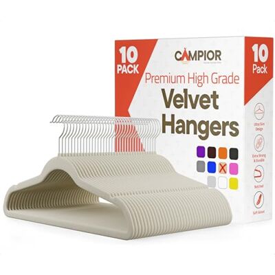 Campior Ivory Velvet Hangers 10 Pack – 360° Swivel Hook, Non-Slip and Space Saving Hangers, Heavy-Duty 11 lbs Weight Capacity Smooth Velvet Finish for Crease-Free Clothes and Effortless Closet Organization Campior Ivory Velvet Hangers 10 Pack – 360° Swivel Hook, Non-Slip and Space Saving Hangers, Heavy-Duty 11 lbs Weight Capacity Smooth Velvet Finish for Crease-Free Clothes and Effortless Closet Organization