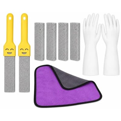 Soyinht 10-Piece Pumice Stone Cleaner Set, 6 Stones, 2 Handles, Gloves, 23cm Cloth 6 replaceable pumice stones, 2 handles, waterproof gloves and a 23cm cloth for toilet, oven, stove and grill cleaning. Soyinht 10-Piece Pumice Stone Cleaner Set, 6 Stones, 2 Handles, Gloves, 23cm Cloth 6 replaceable pumice stones, 2 handles, waterproof gloves and a 23cm cloth for toilet, oven, stove and grill cleaning.