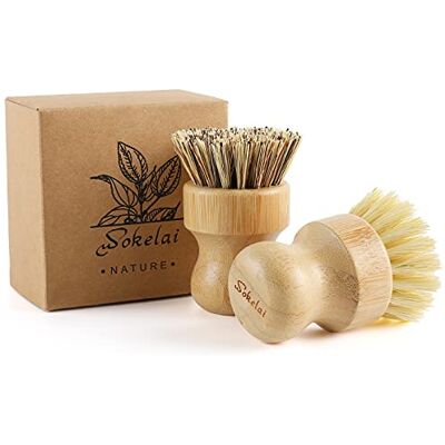 wokelai Bamboo washing up brushes set for kitchen Eco Friendly Natural wood Sisal fibre bristle dish brush for Dishwashing Cast Iron Pots Pans Skillet Vegetables Sink, Set of 2 wokelai Bamboo washing up brushes set for kitchen Eco Friendly Natural wood Sisal fibre bristle dish brush for Dishwashing Cast Iron Pots Pans Skillet Vegetables Sink, Set of 2