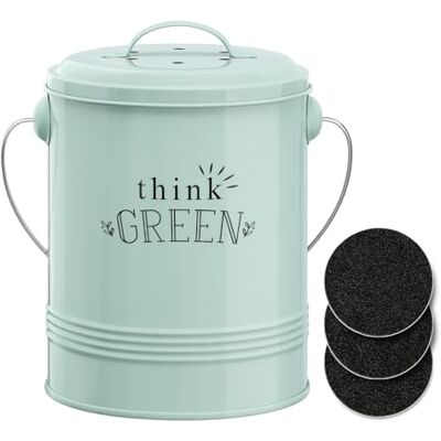Barnyard Designs Decorative Compost Bin with Lid for Kitchen Countertop, Food Composter Container Can, Small Indoor Compost Trash Bucket, 1 Gallon (4.5L), Galvanized Steel, 18 x 24cm, Mint Barnyard Designs Decorative Compost Bin with Lid for Kitchen Countertop, Food Composter Container Can, Small Indoor Compost Trash Bucket, 1 Gallon (4.5L), Galvanized Steel, 18 x 24cm, Mint