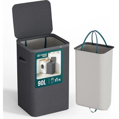 VOUNOT ® 90L Laundry Basket with Lid, Rectangular Laundry Hamper with Removable Bag & Handles, Foldable Laundry Bin for Bedroom, Bathroom, Utility Room, Anthracite VOUNOT ® 90L Laundry Basket with Lid, Rectangular Laundry Hamper with Removable Bag & Handles, Foldable Laundry Bin for Bedroom, Bathroom, Utility Room, Anthracite