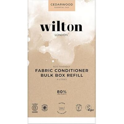 Wilton London Cedarwood Fabric Conditioner Refills 160 Washes Plant-based & Biodegradable Softner 100% Recyclable Less Plastic Essential Oils Made in UK 4L Wilton London Cedarwood Fabric Conditioner Refills 160 Washes Plant-based & Biodegradable Softner 100% Recyclable Less Plastic Essential Oils Made in UK 4L