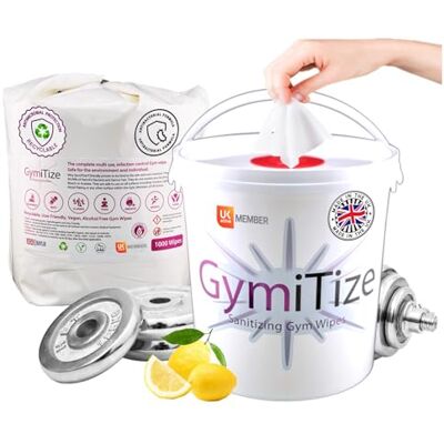 GymiTize Gym Surface Wipes, Gym Equipment Wipes 1 Bucket, 1 Refill GymiTize Gym Surface Wipes, Gym Equipment Wipes 1 Bucket, 1 Refill
