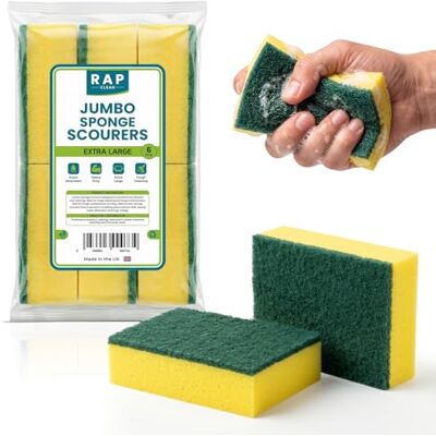 RAP Gloves 6 Jumbo Sponge Scourers Heavy Duty Washing Up Kitchen Dishwashing Sponge RAP Gloves 6 Jumbo Sponge Scourers Heavy Duty Washing Up Kitchen Dishwashing Sponge