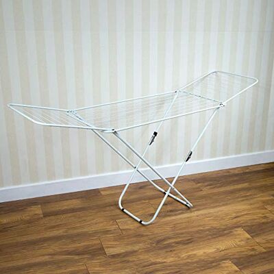 Home Vida Clothes Drying Rack Metal Winged Folding Clothes Airer with 18m Drying Space, Foldable Design, Indoor/Outdoor Use, White Home Vida Clothes Drying Rack Metal Winged Folding Clothes Airer with 18m Drying Space, Foldable Design, Indoor/Outdoor Use, White