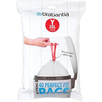 Brabantia IdealFit Bin Liners (Size Y/20 Litre) Ideal Quality Thick Plastic Trash Bags with Tie Tape Drawstring Handles (40 Bags) Brabantia IdealFit Bin Liners (Size Y/20 Litre) Ideal Quality Thick Plastic Trash Bags with Tie Tape Drawstring Handles (40 Bags)