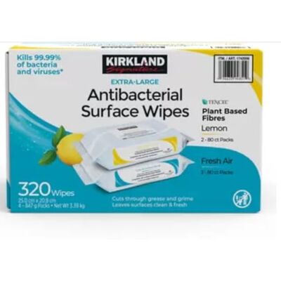 KIRKLAND 3 Jumbo Household Surface Cleans and Disinfects Wipes Wipes Out 99.9% Germs / Bacteria KIRKLAND 3 Jumbo Household Surface Cleans and Disinfects Wipes Wipes Out 99.9% Germs / Bacteria