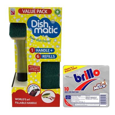 Topest Fillable Washing up Brush with Sponge Bundle Easy Grip Dish Cleaner Kit, 6X Replaceable Sponge Heads- with Multi-use Soap Pads (10 Pack) Topest Fillable Washing up Brush with Sponge Bundle Easy Grip Dish Cleaner Kit, 6X Replaceable Sponge Heads- with Multi-use Soap Pads (10 Pack)