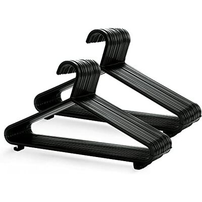 KEPLIN Adult Plastic Coat Hangers 50pk, Strong Clothes Hangers for Clothes Rail & Closet, Clothing Hanger with Suit Pants Trouser Bar and Clips, Space Saving, 37.5 cm Wide (Black (50 pack)) KEPLIN Adult Plastic Coat Hangers 50pk, Strong Clothes Hangers for Clothes Rail & Closet, Clothing Hanger with Suit Pants Trouser Bar and Clips, Space Saving, 37.5 cm Wide (Black (50 pack))