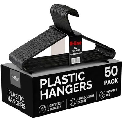 H-LINE 50 x coat hangers, Black coat hangers adult Coat Hangers with Trouser Bar and Lips H-LINE 50 x coat hangers, Black coat hangers adult Coat Hangers with Trouser Bar and Lips